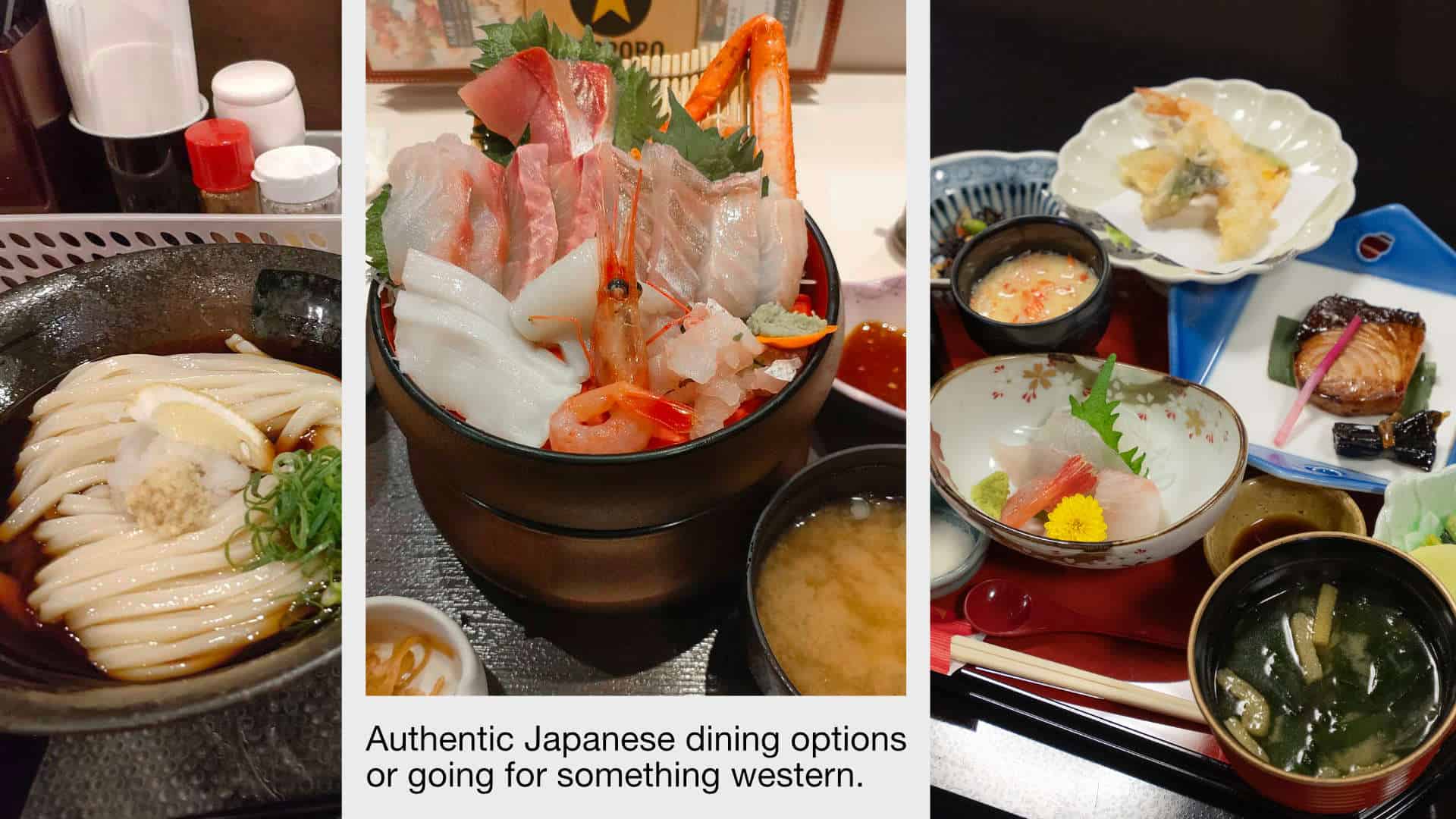 dining options in Joetsu. Noodles, sea food and traditional Japanese kaiseki course dining.